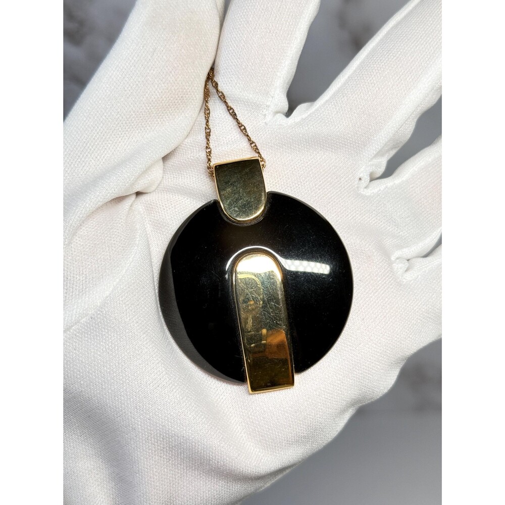 Vintage Monet 1/20 12K Gold Filled 37 Inch Chain Black Pendant Necklace